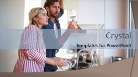  Presentation with cleanliness - Colorful slides enhanced with young-couple-washing-and-checking backdrop and a light blue colored foreground