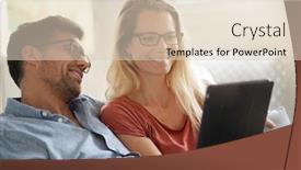  Presentation with movie - Slide deck having young couple watching movie on digital tablet background and a lemonade colored foreground