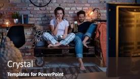  Presentation with biscuit - PPT theme featuring young couple watching tv at home drinking beer eating biscuit background and a tawny brown colored foreground