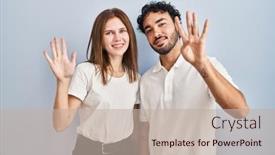 Presentation with young happy couple - Slide deck featuring young-couple-wearing-casual-clothes background and a  colored foreground