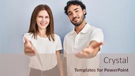  Presentation with business casual - Theme having young-couple-wearing-casual-clothes background and a  colored foreground