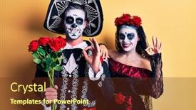  Presentation with mexican day - Colorful PPT theme enhanced with young-couple-wearing-mexican-day backdrop and a tawny brown colored foreground
