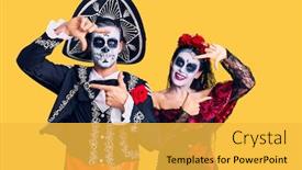  Presentation with mexican day - PPT theme consisting of young-couple-wearing-mexican-day background and a yellow colored foreground