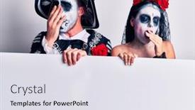  Presentation with mexican day - PPT theme enhanced with young-couple-wearing-mexican-day background and a sky blue colored foreground