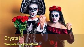  Presentation with mexican day - Beautiful PPT theme featuring young-couple-wearing-mexican-day backdrop and a tawny brown colored foreground