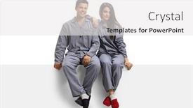  Presentation with chritmas pajamas - Audience pleasing presentation theme consisting of young-couple-wearing-same-pajamas backdrop and a white colored foreground