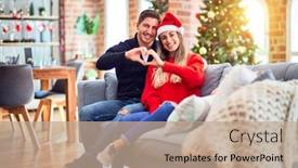  Presentation with romantic christmas - Cool new slide deck with young-couple-wearing-santa-claus backdrop and a coral colored foreground