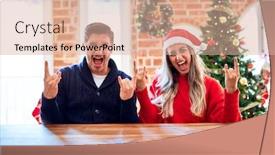  Presentation with christmas music - Colorful PPT theme enhanced with young-couple-wearing-santa-claus backdrop and a lemonade colored foreground
