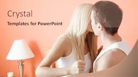  Presentation with couple kiss - Colorful theme enhanced with young couple wearing white tank tops kiss passionately on the bed horizontal shot backdrop and a lemonade colored foreground