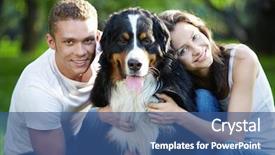  Presentation with dog poop scoop - Colorful theme enhanced with young couple with a dog backdrop and a ocean colored foreground