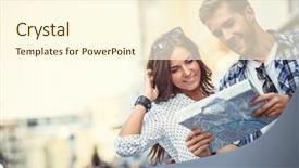  Presentation with city line map - Presentation theme featuring young couple with a map background and a cream colored foreground