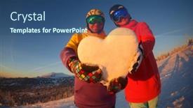  Presentation with hands heart - Beautiful PPT theme featuring young-couple-with-a-snowy backdrop and a ocean colored foreground