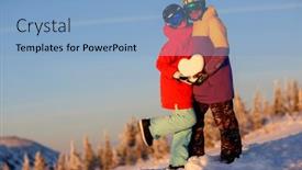  Presentation with ski - PPT layouts enhanced with young-couple-with-a-snowy background and a light blue colored foreground