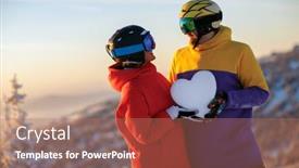  Presentation with ski - Slides enhanced with young-couple-with-a-snowy background and a coral colored foreground