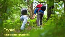  Presentation with backpack - Presentation design having young-couple-with-backpack background and a tawny brown colored foreground