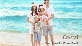  Presentation with young children - Theme featuring young couple with children on beach christmas concept background and a lemonade colored foreground
