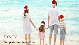  Presentation with young children - PPT theme featuring young couple with children on beach christmas concept background and a lemonade colored foreground