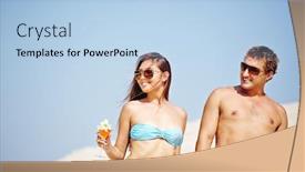  Presentation with beach party - Cool new PPT theme with young couple with cocktails having beach party backdrop and a light blue colored foreground