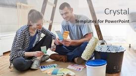  Presentation with color - Slide deck with young-couple-with-color-samples background and a light gray colored foreground