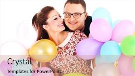  Presentation with elegant colorful animated - Colorful presentation design enhanced with young couple with colorful ballon backdrop and a  colored foreground