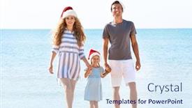  Presentation with girl christmas - Cool new PPT theme with young couple with cute girl on beach christmas celebration concept backdrop and a sky blue colored foreground
