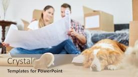  Presentation with dog house - Slides enhanced with young-couple-with-dog background and a soft green colored foreground