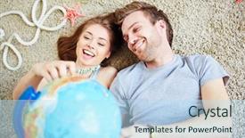  Presentation with globe - Slide set having young couple with globe dreaming background and a sky blue colored foreground