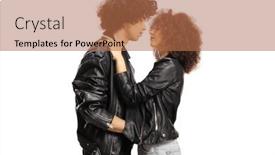 Presentation with leather - Slide deck featuring young-couple-with-leather-jackets background and a  colored foreground