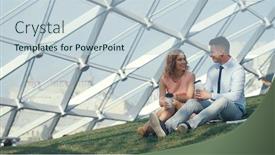  Presentation with paper cups - Amazing slide deck having young couple with paper cups outdoors backdrop and a lemonade colored foreground