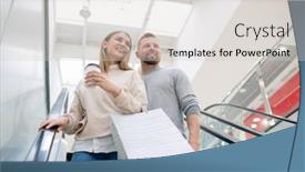  Presentation with friday - Amazing presentation theme having young couple with paperbags moving down on escalator while enjoying shopping on black friday backdrop and a lemonade colored foreground