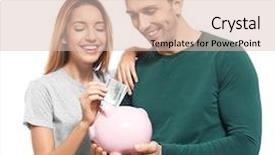  Presentation with piggy bank - Presentation theme featuring young couple with piggy bank background and a lemonade colored foreground