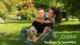  Presentation with dog park - Theme with young-couple-with-puppy-portrait background and a tawny brown colored foreground