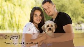  Presentation with dog park - Presentation theme with young-couple-with-puppy-portrait background and a coral colored foreground