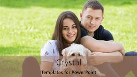 Presentation with dog park - Presentation having young-couple-with-puppy-portrait background and a coral colored foreground