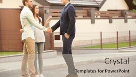  Presentation with estate - Slide deck consisting of young-couple-with-real-estate background and a mint green colored foreground