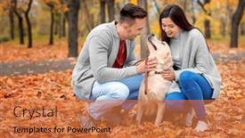  Presentation with dog park - Audience pleasing presentation theme consisting of young couple with their dog in park backdrop and a coral colored foreground