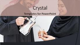  Presentation with hospitality - Beautiful PPT layouts featuring young couple with traditional welcome backdrop and a  colored foreground