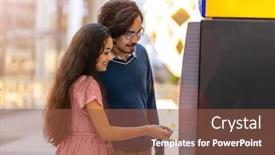  Presentation with atm - Slides consisting of young-couple-withdrawing-money background and a tawny brown colored foreground