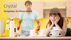  Presentation with kitchen - PPT layouts consisting of young-couple-working-at-kitchen background and a blonde colored foreground