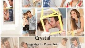  Presentation with young happy couple - Presentation consisting of young couple working building new background and a  colored foreground