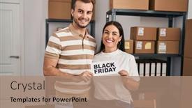  Presentation with young happy couple - Presentation theme having young-couple-working background and a  colored foreground