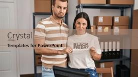  Presentation with friday - Presentation theme enhanced with young-couple-working background and a coral colored foreground