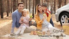  Presentation with pine forest - Audience pleasing theme consisting of young couple with their little children having picnic in pine forest backdrop and a coral colored foreground