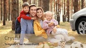  Presentation with pine forest - Slide deck consisting of young couple with their little children having picnic in pine forest background and a coral colored foreground