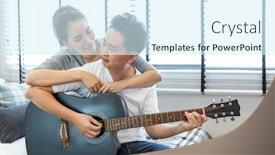  Presentation with bedroom modern - Audience pleasing presentation theme consisting of young couples playing guitar tohether in bedroom of contemporary house for modern lifestyle concept backdrop and a sky blue colored foreground