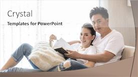  Presentation with book - PPT layouts with young couples reading book tohether in living room of contemporary house for lifestyle concept background and a white colored foreground