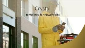  Presentation with courier - Presentation consisting of young-courier-in-safety-helmet background and a soft green colored foreground