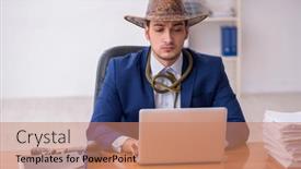  Presentation with cowboy - Presentation design consisting of young-cowboy-businessman-working background and a coral colored foreground