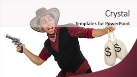  Presentation with cowboy - Amazing PPT theme having young cowboy with gun backdrop and a white colored foreground