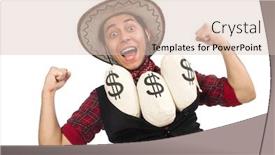  Presentation with cowboy - Colorful presentation design enhanced with young cowboy with money bags isolated on white backdrop and a lemonade colored foreground